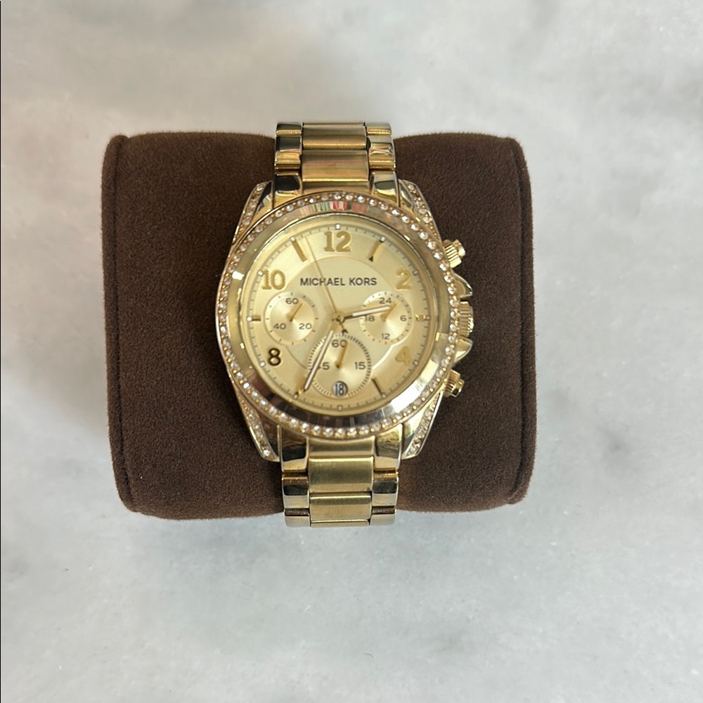 Michael Kors Gold Chronograph Watch with Crystal Bezel
